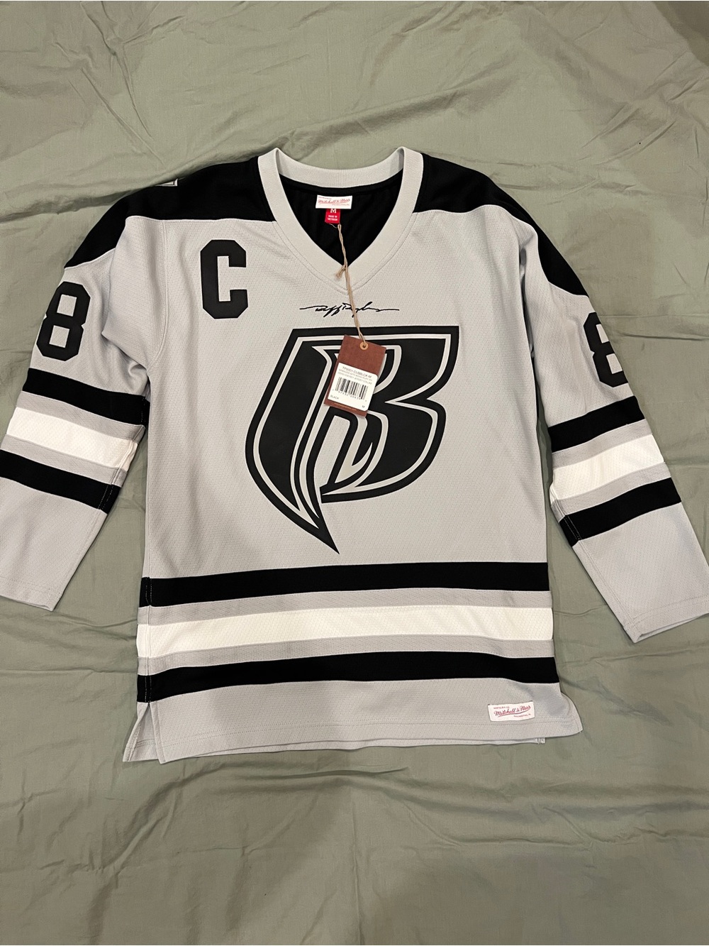 Mitchell & Ness Gray and Black Hockey Jersey